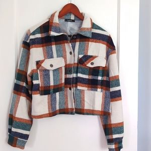 Women's Waist Button Down Plaid Jacket Size M-NWOT